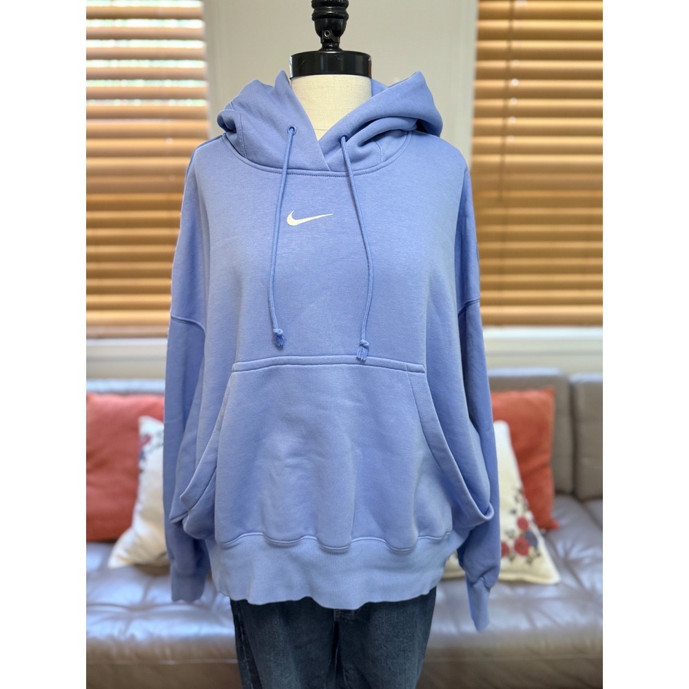 Nike Phoenix Fleece Hoodie Womens Medium Light Blue Cropped DQ5858-494